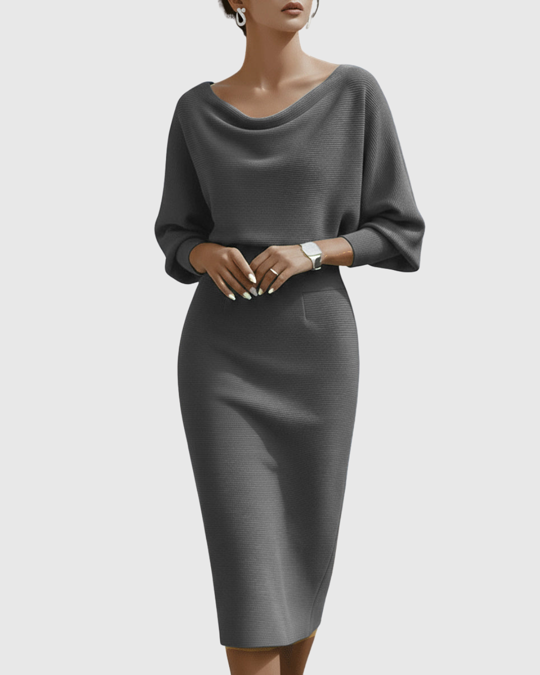Robe Midi Femme à Manches Longues Ajustée