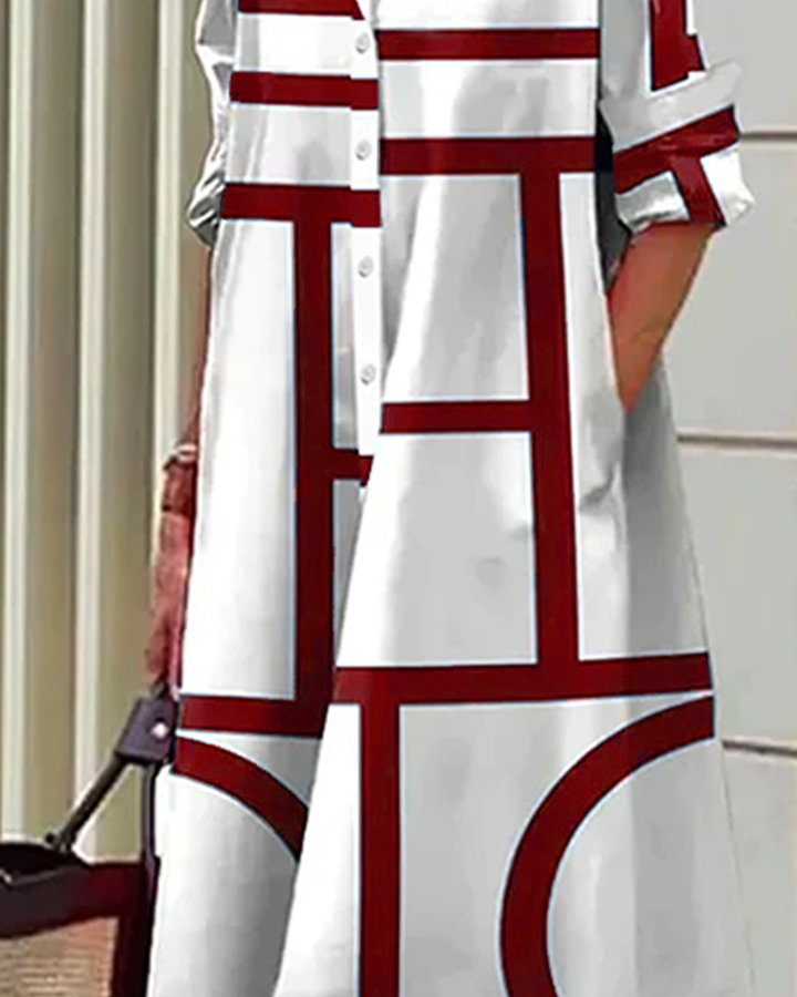 Robe Chemise à Motif Géométrique et Col Pour Femme