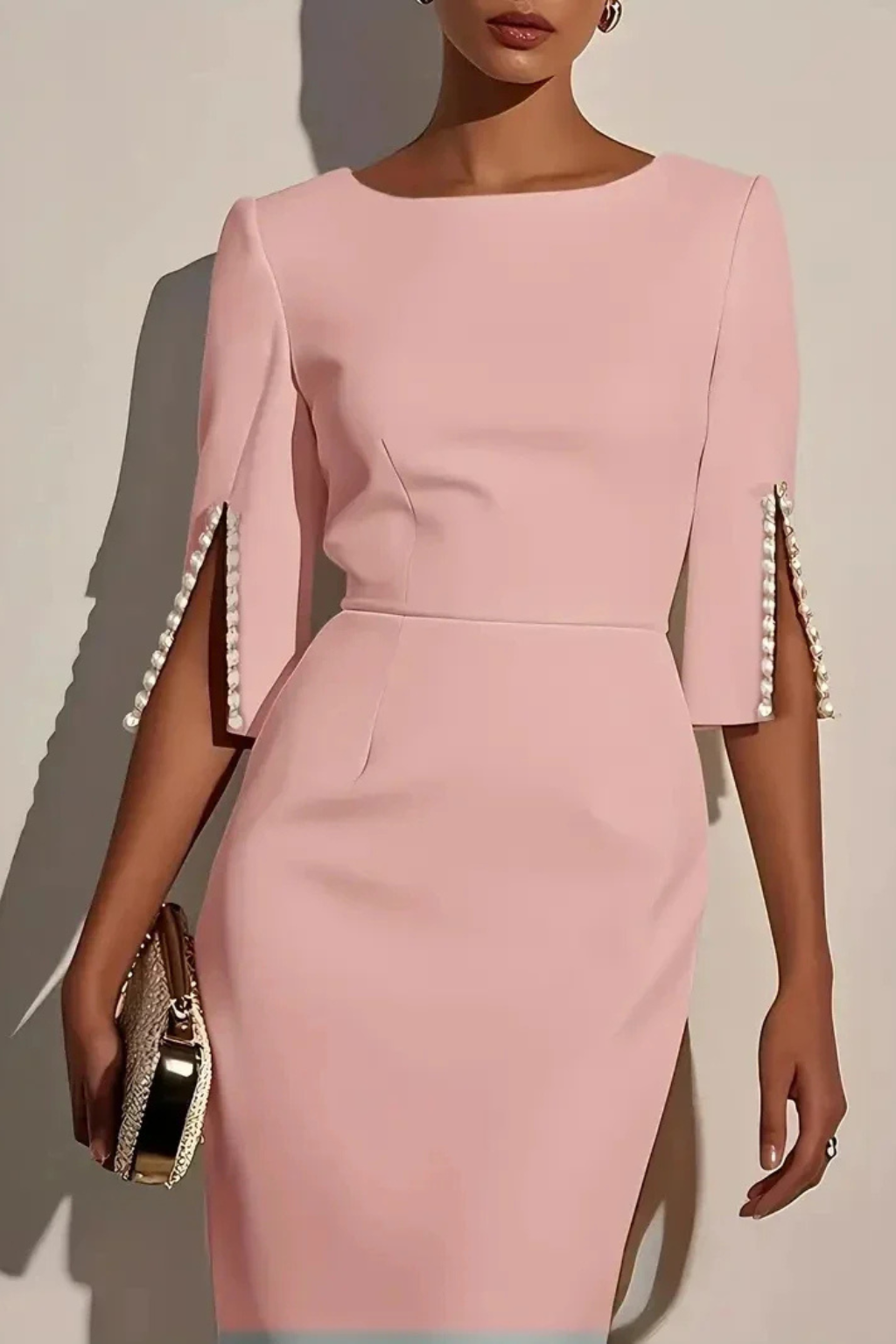 Robe Midi Femme Élégante à Manches 3/4 et Coupe Ajustée Sophistiquée
