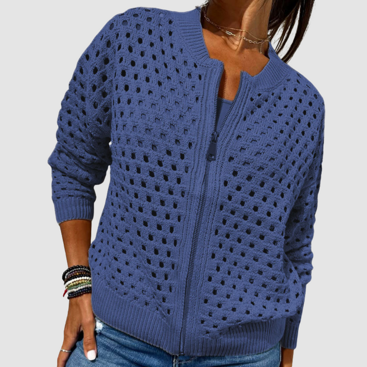 Cardigan traforato con cerniera da donna e versatile