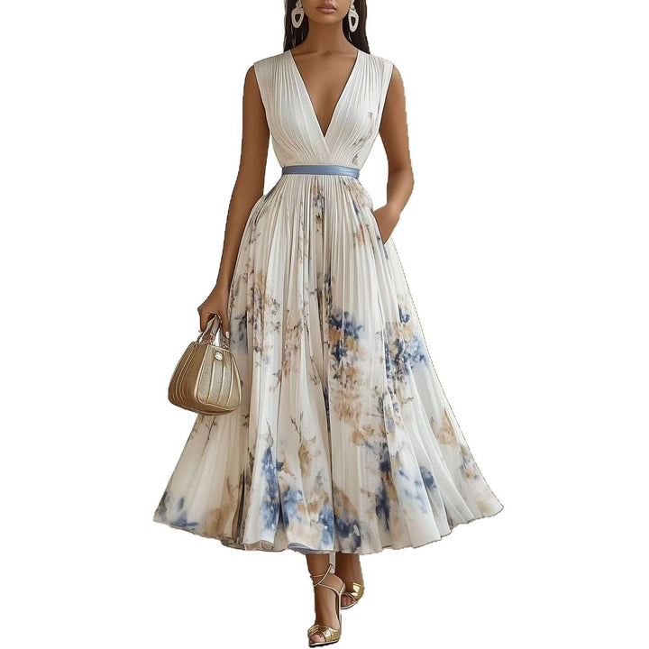 Robe Midi Fleurie à Col V pour Femme Romantique