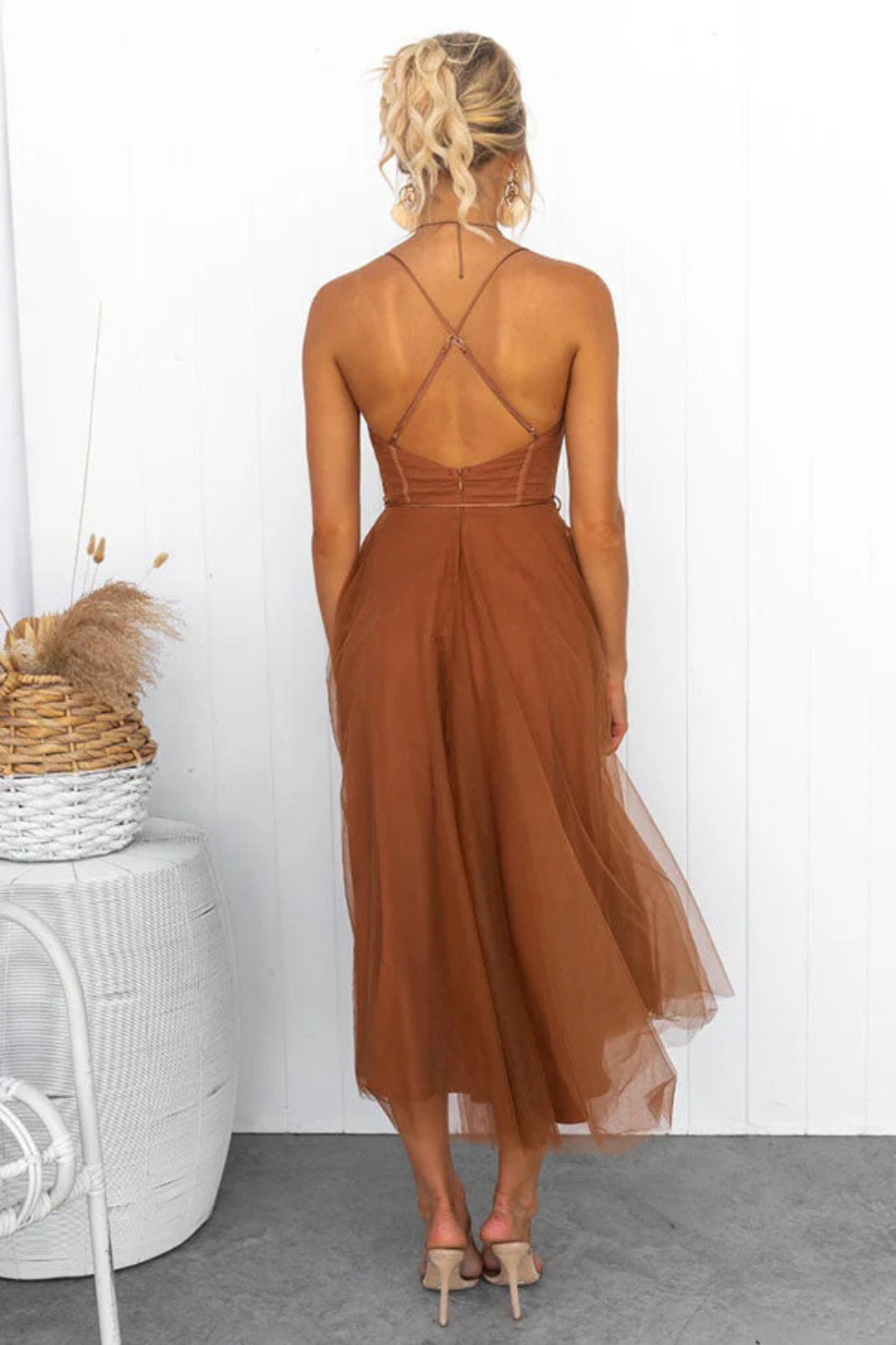 Robe Midi Bustier en Tulle Élégante pour Femme