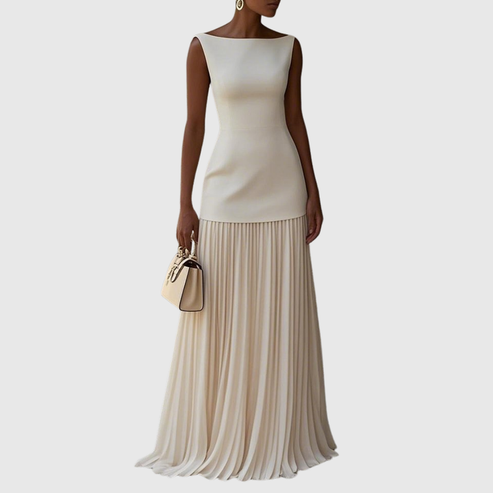 Robe Longue Plissée Élégante Sans Manches Pour Femme