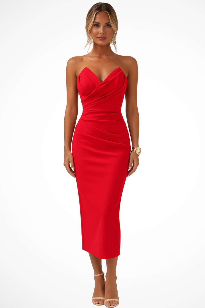 Robe Midi Femme Glamour à Décolleté Cœur Coupe