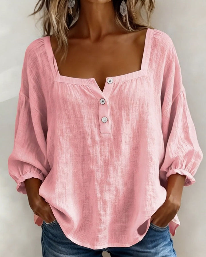 Blusa donna con scollo quadrato e maniche a sbuffo