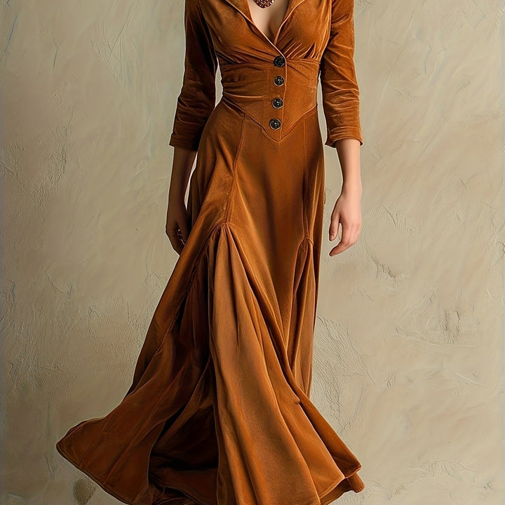 Robe Longue Boutonnée à Manches Longues Pour Femme