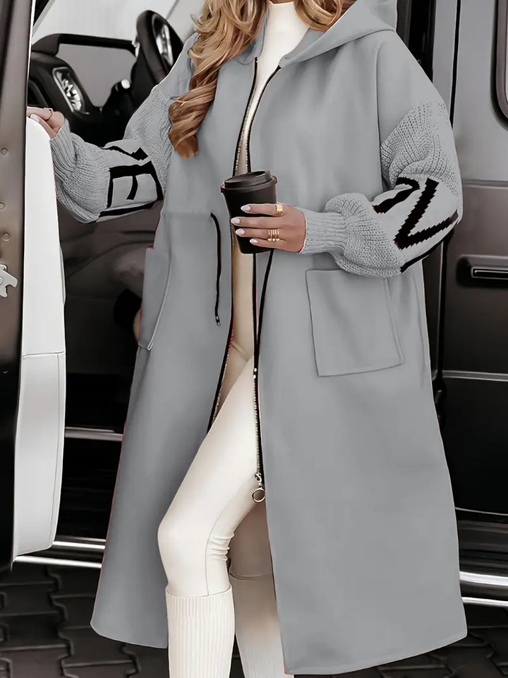 Manteau Long à Capuche Femme Ouvert avec Poches