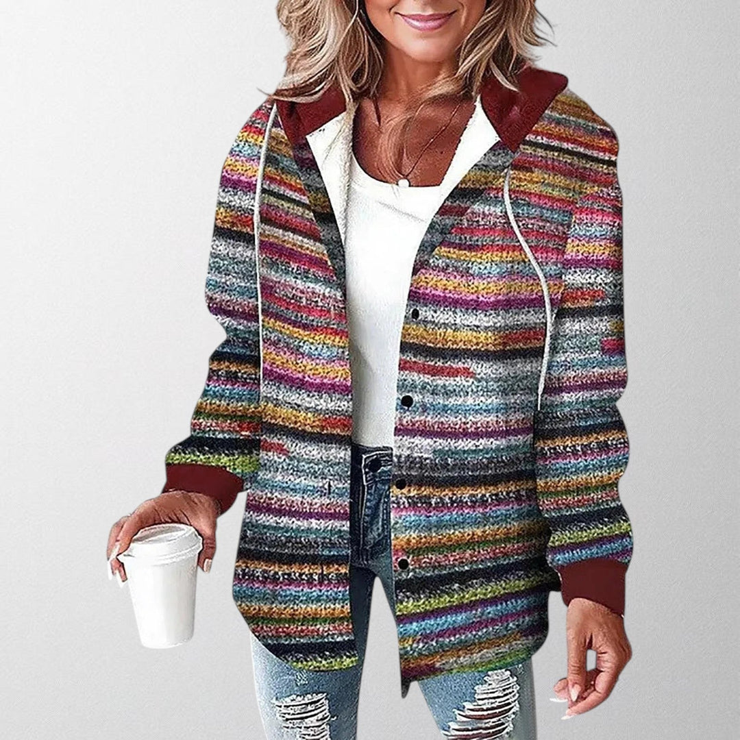 Giacca a quadri da donna con cappuccio e cerniera vertikale