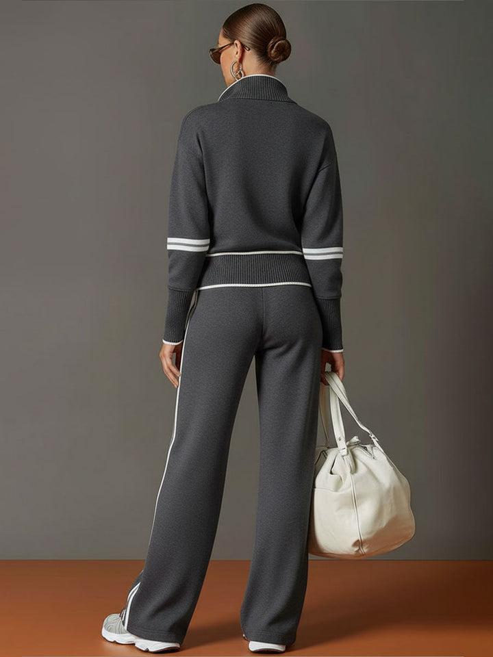 Completo sportivo donna con felpa con zip e pantaloni larghi