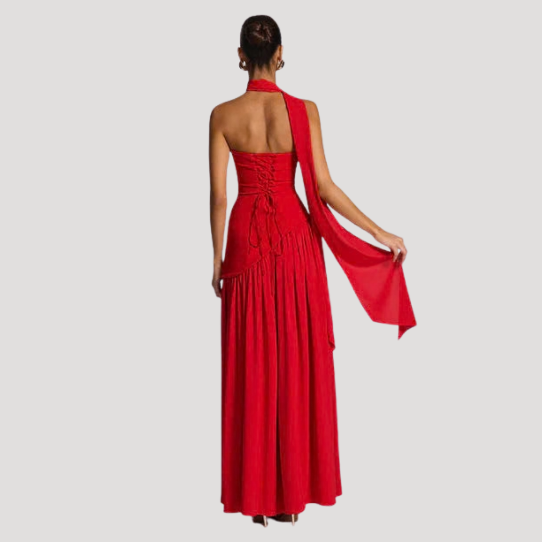 Abito lungo da donna con bustier e spacco elegante