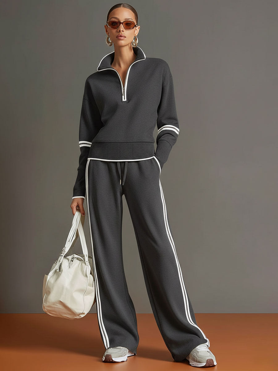 Completo sportivo donna con felpa con zip e pantaloni larghi