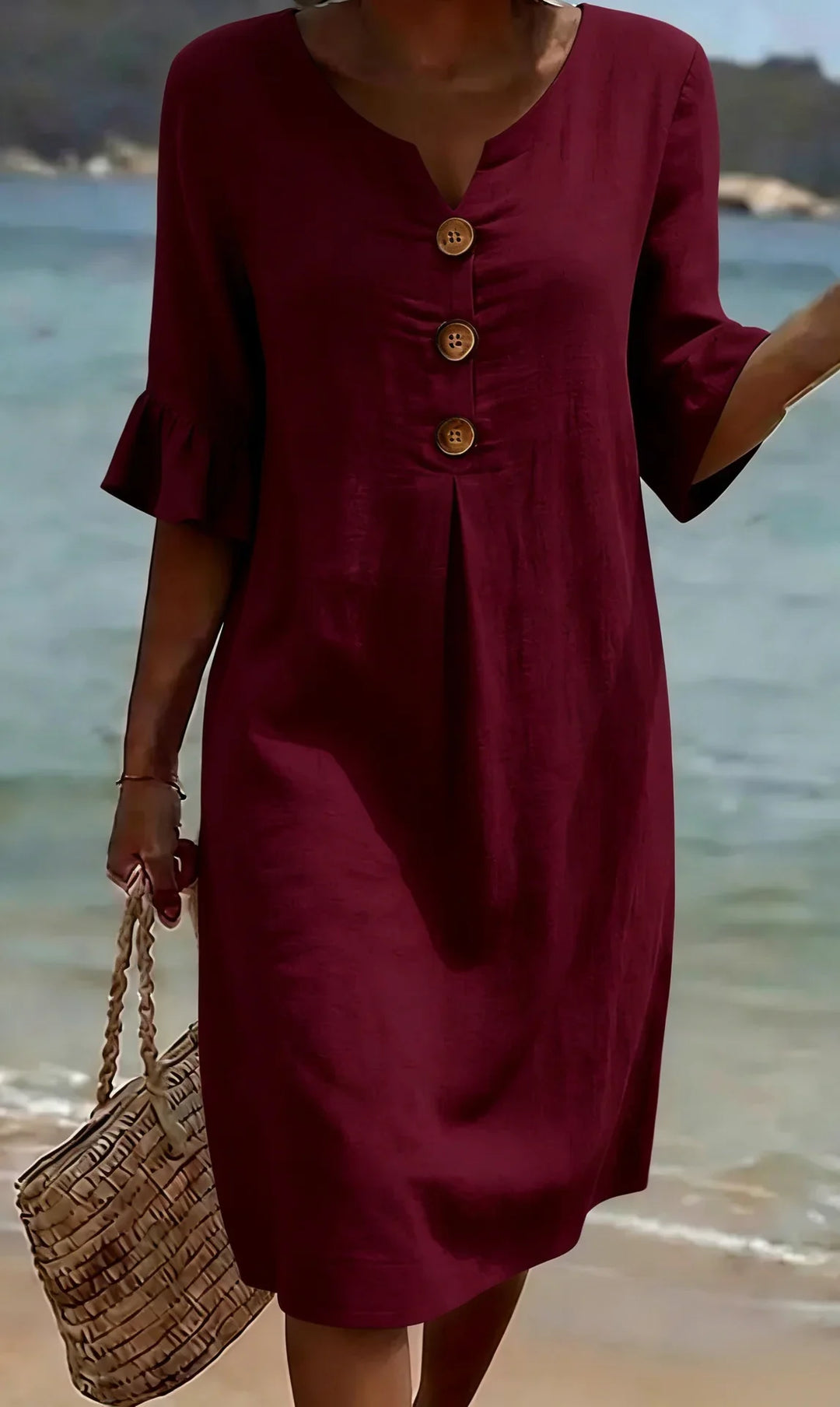 Robe Courte Décontractée à Boutons Décoratifs et Manches Volantées pour Femme