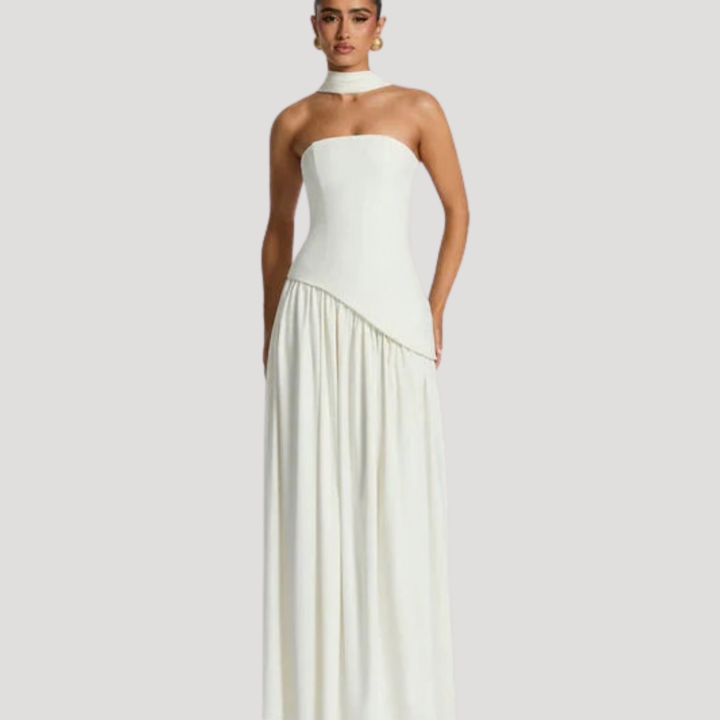Abito lungo da donna con bustier e spacco elegante