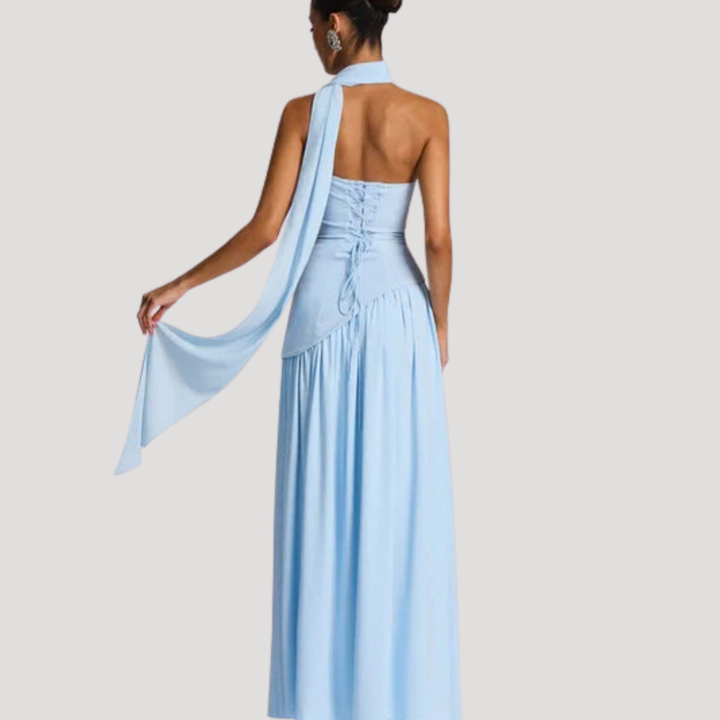 Abito lungo da donna con bustier e spacco elegante