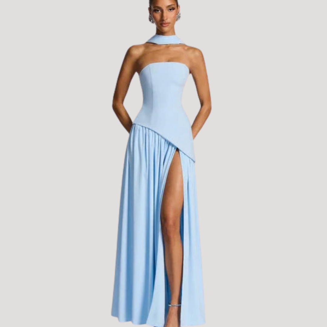 Abito lungo da donna con bustier e spacco elegante