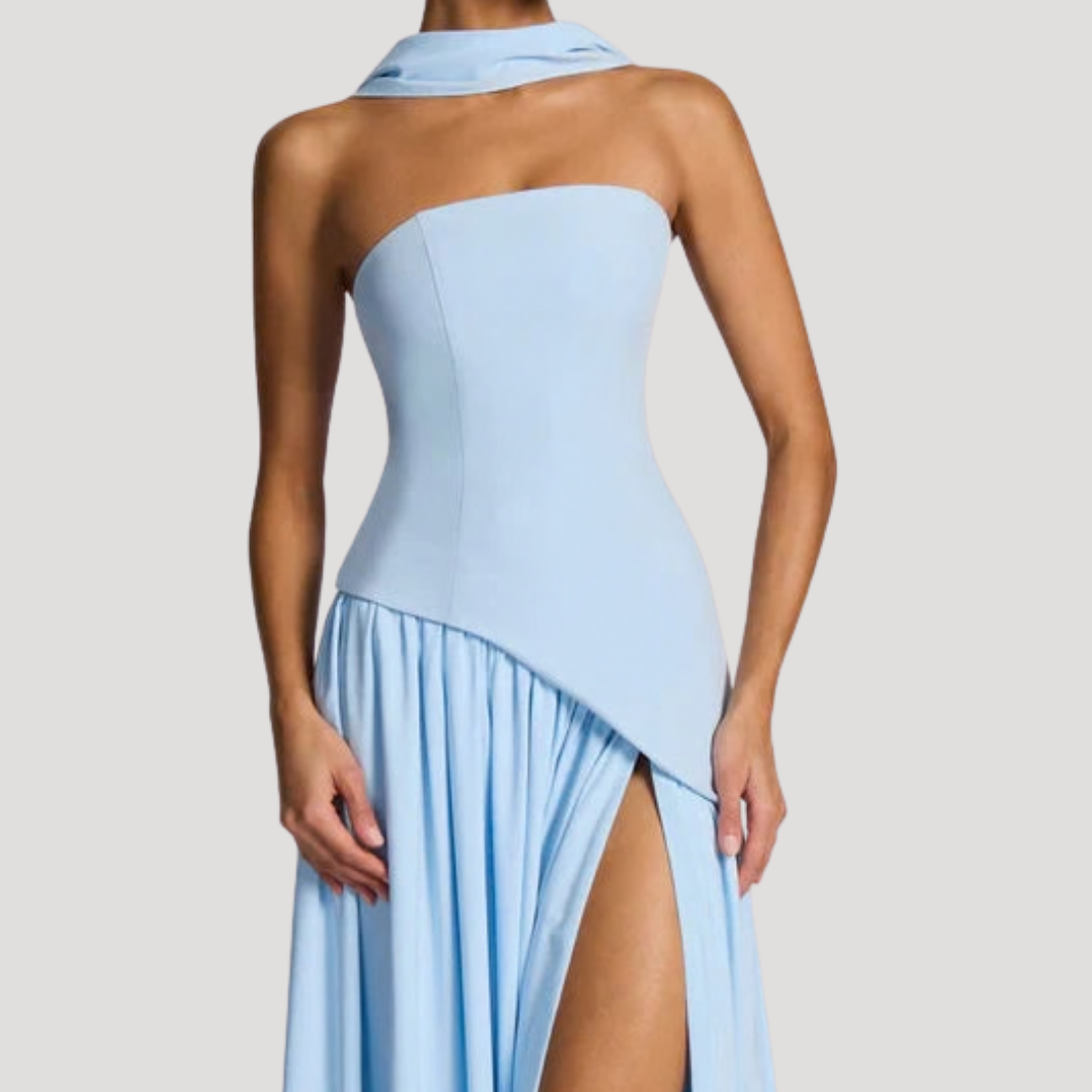 Abito lungo da donna con bustier e spacco elegante