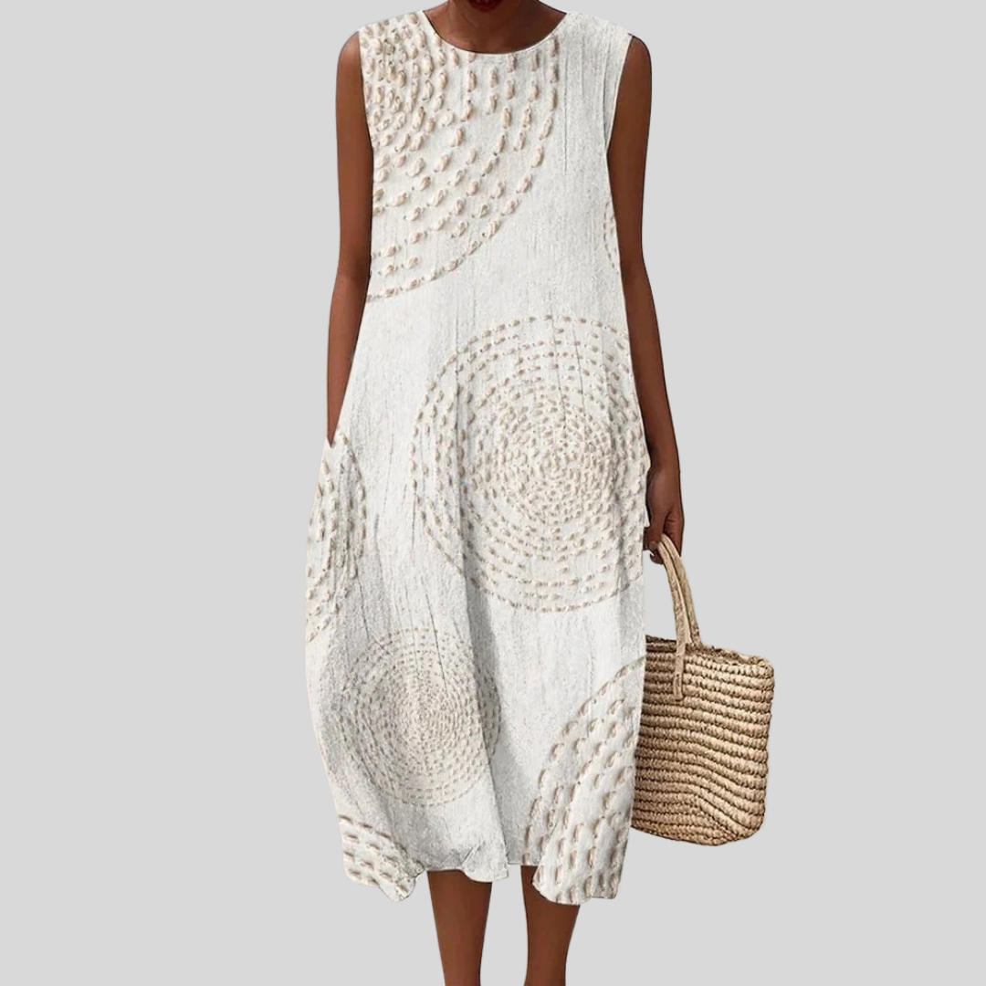 Robe Midi Femme Sans Manches Blanche Brodée