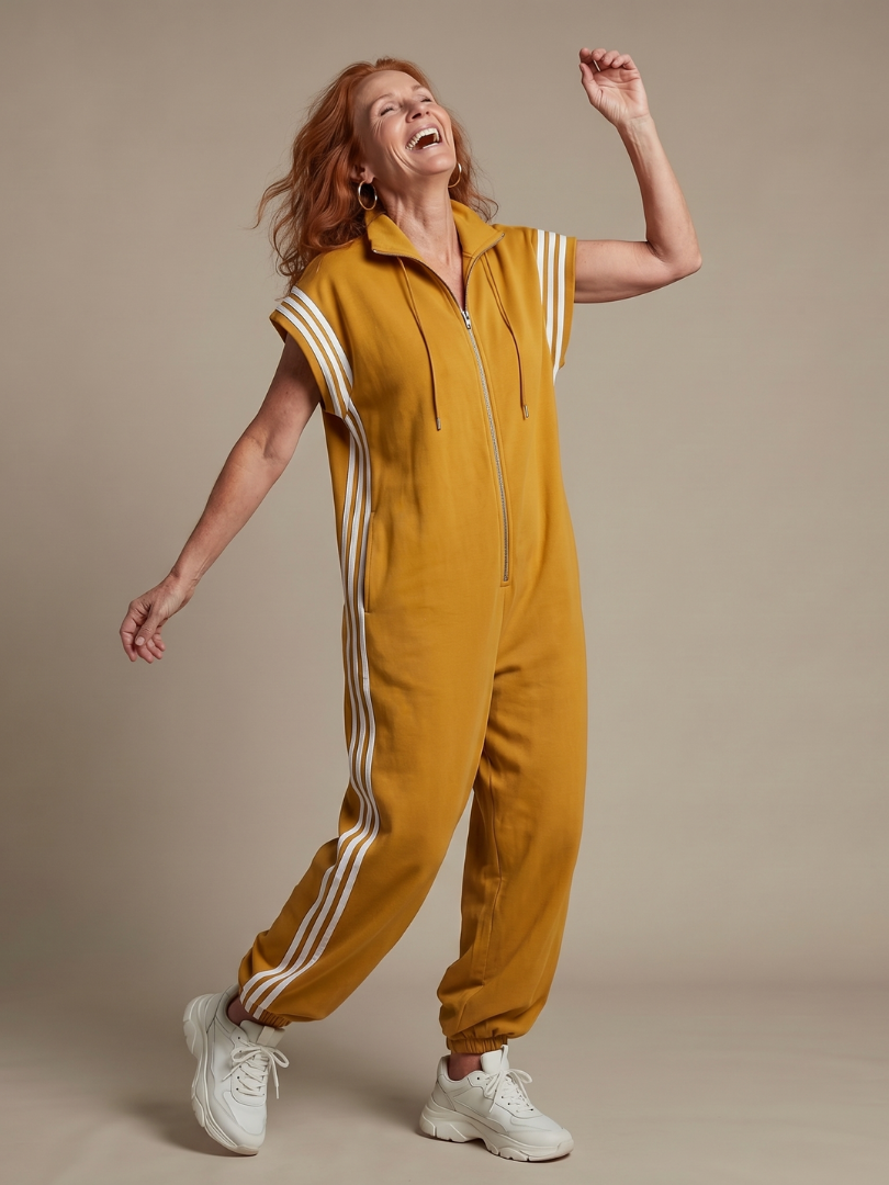 Mono para mujer de corte con cremallera y rayas deportivas