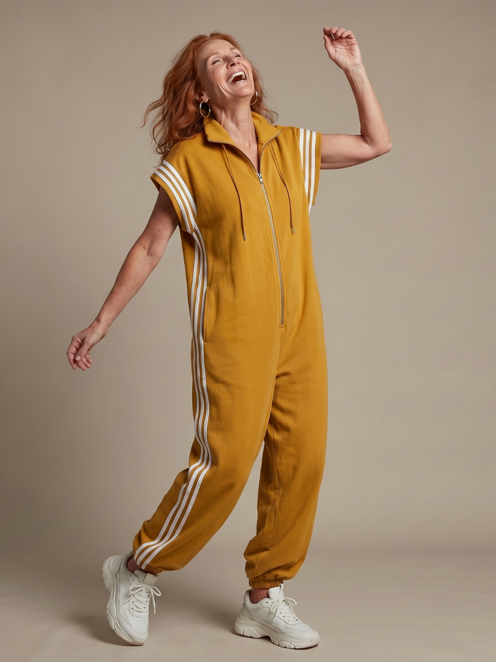 Mono para mujer de corte con cremallera y rayas deportivas