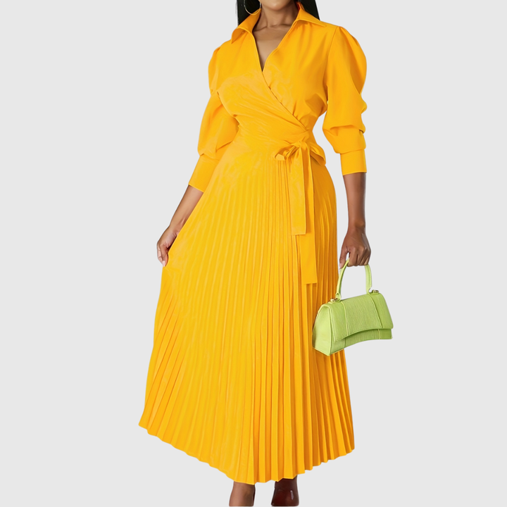 Robe Longue Cache-Cœur Femme Plissée avec Ceinture à Nouer