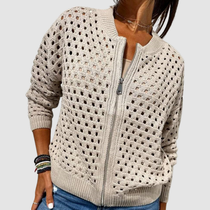 Cardigan traforato con cerniera da donna e versatile