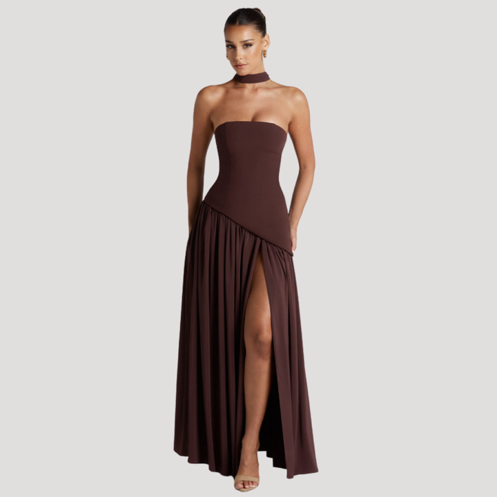 Abito lungo da donna con bustier e spacco elegante