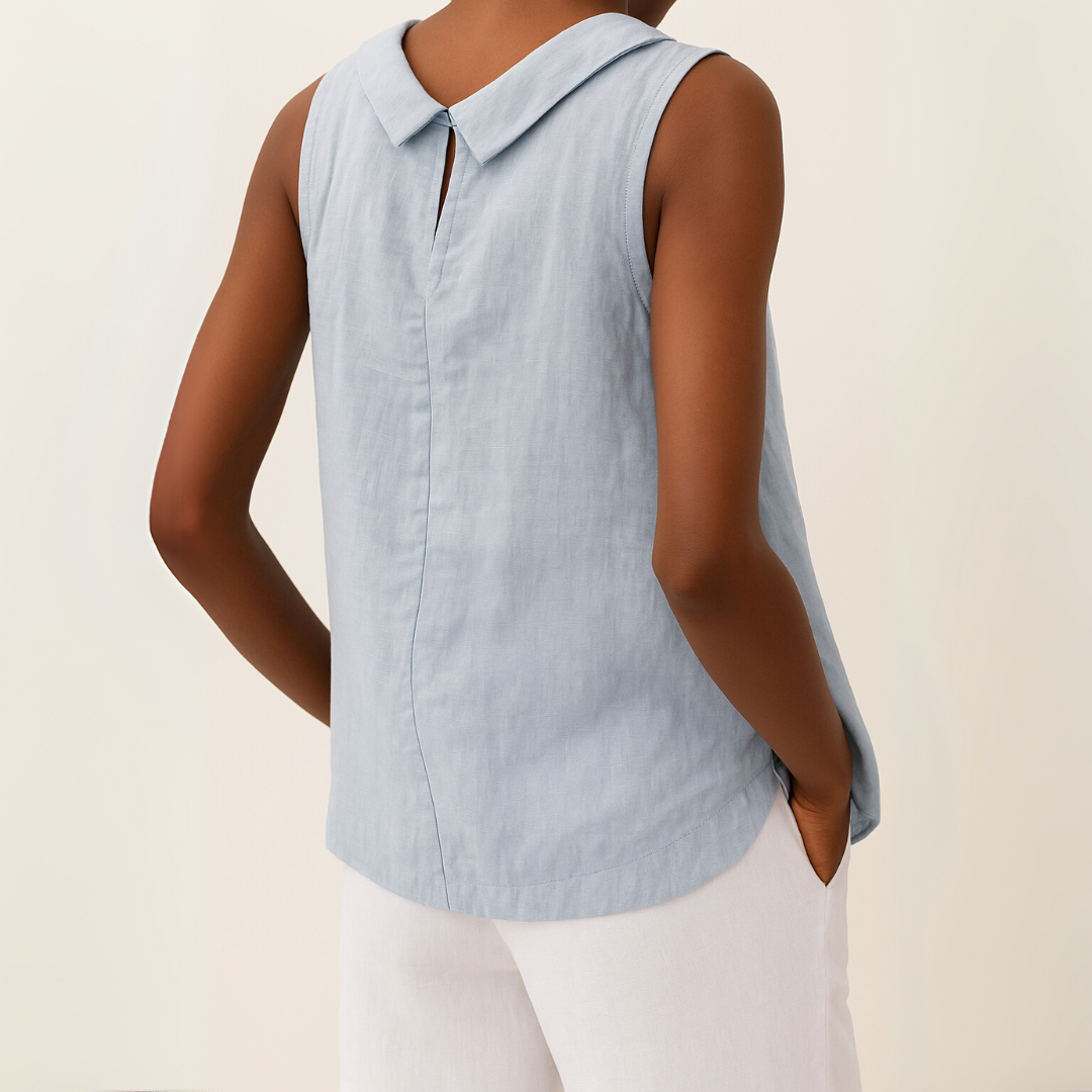 Top sans manches femme col roulé boutonné