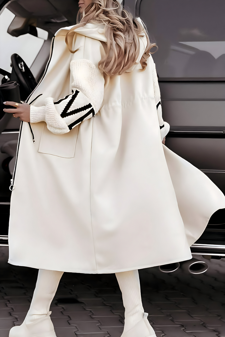 Manteau Long à Capuche Femme Ouvert avec Poches