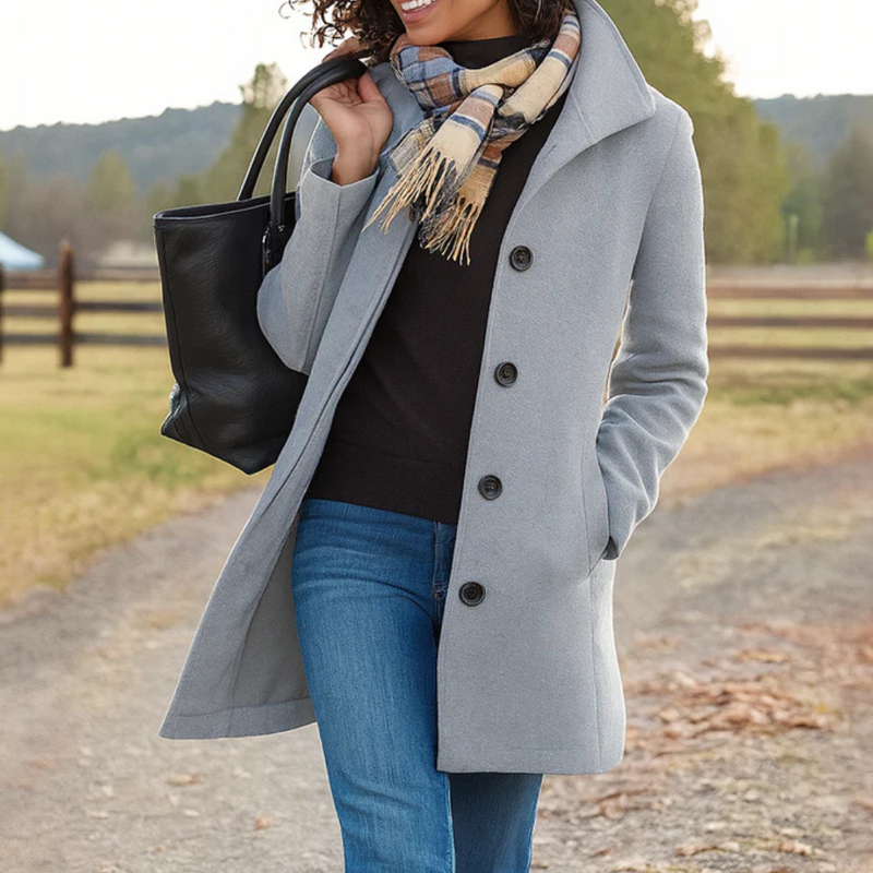 Manteau Long Femme Élégant avec Col Tailleur