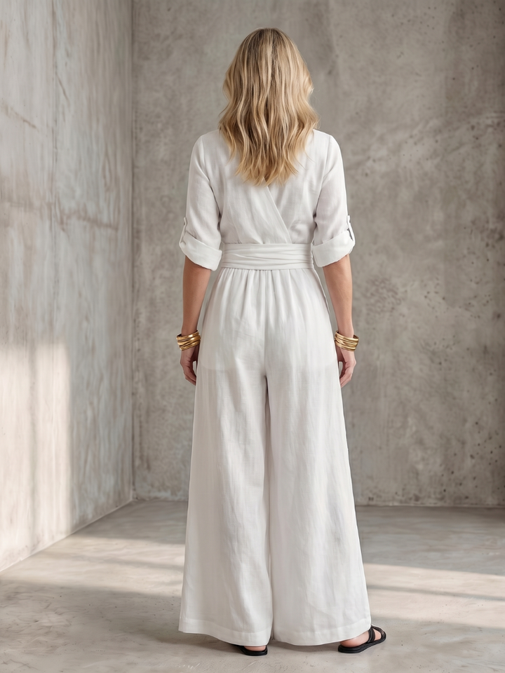 Robe Combinaison Femme à Décolleté Croisé et Jambes Amples