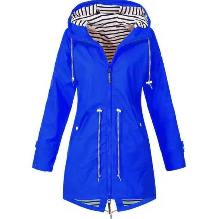 Parka da donna lunga impermeabile con cappuccio e vita regolabile
