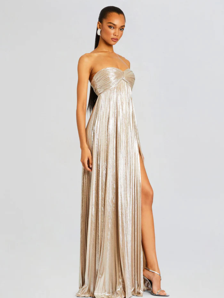 Robe Longue Plissée Bustier pour Femme de Soirée à Fente Haute
