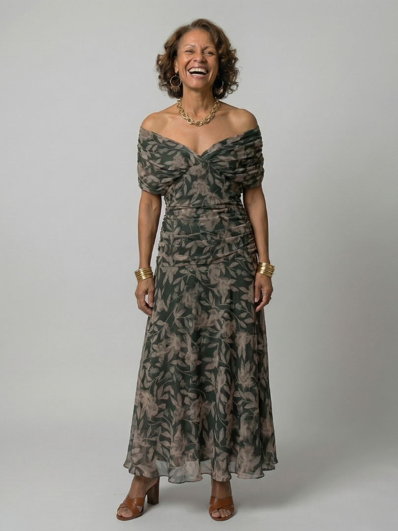 Vestido largo para mujer con escote drapeado