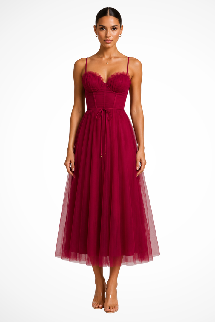 Robe Midi Bustier en Tulle Élégante pour Femme