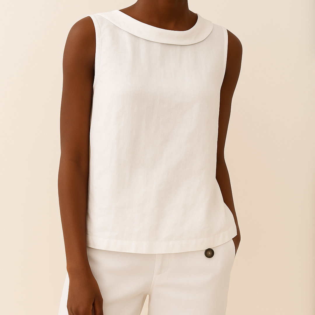 Top sans manches femme col roulé boutonné
