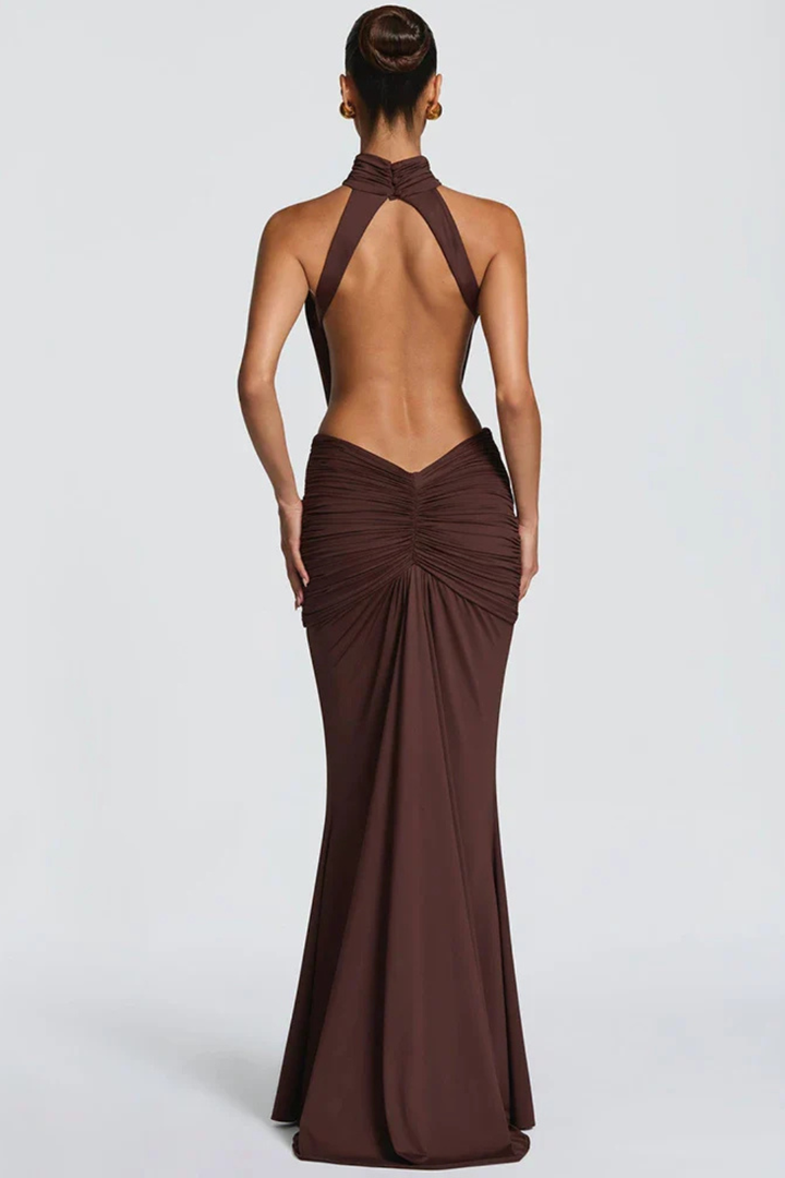 Robe Longue Élégante Dos Nu à Col Halter pour Femme