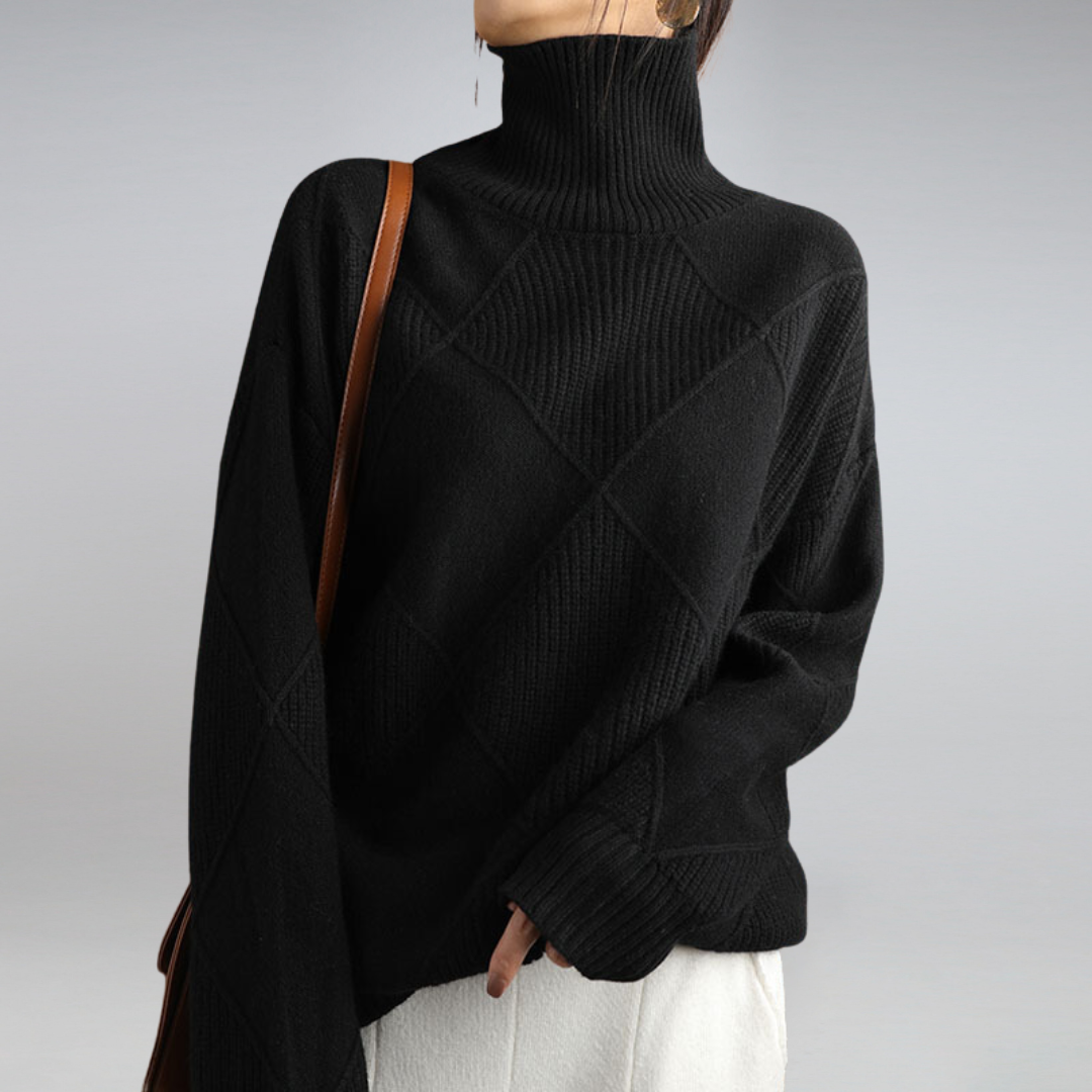 Pull Motif Géométrique Femme Col Roulé