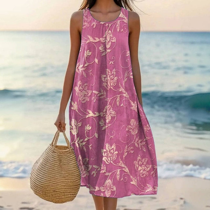 Robe Midi Femme Sans Manches à Imprimé Floral