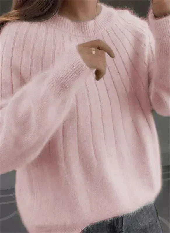 Pull femme en maille côtelée douce à coupe décontractée