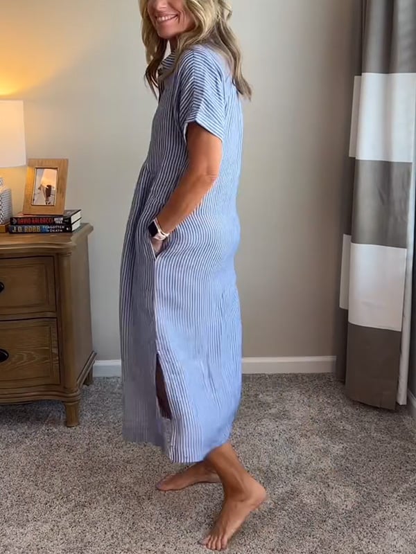Vestido midi a rayas con botones para mujer