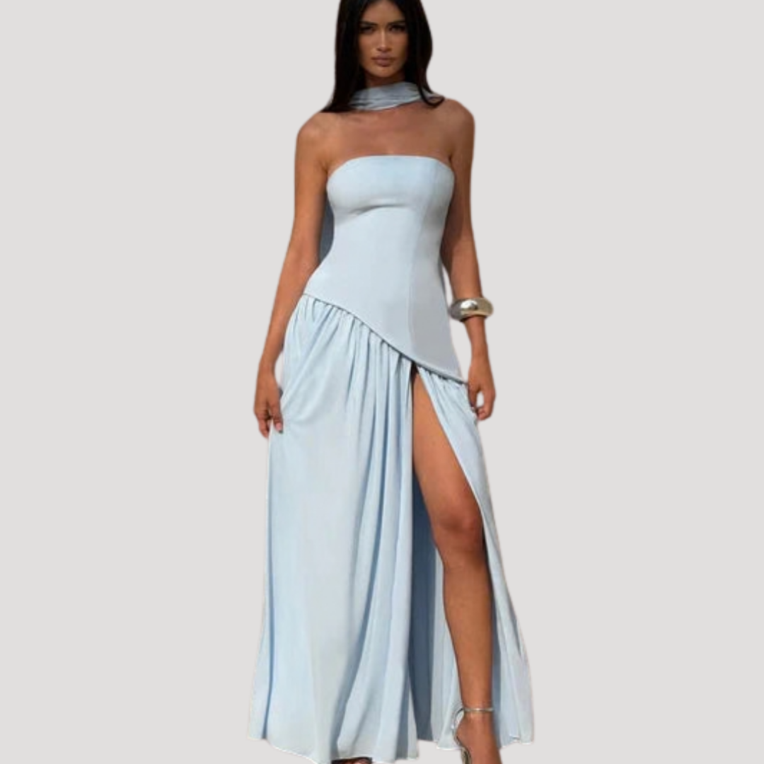 Abito lungo da donna con bustier e spacco elegante