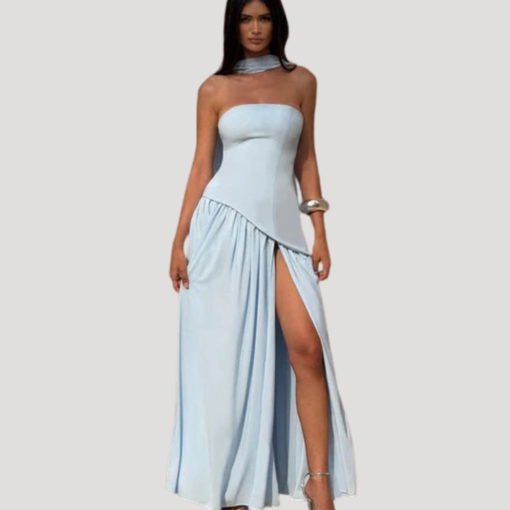 Abito lungo da donna con bustier e spacco elegante