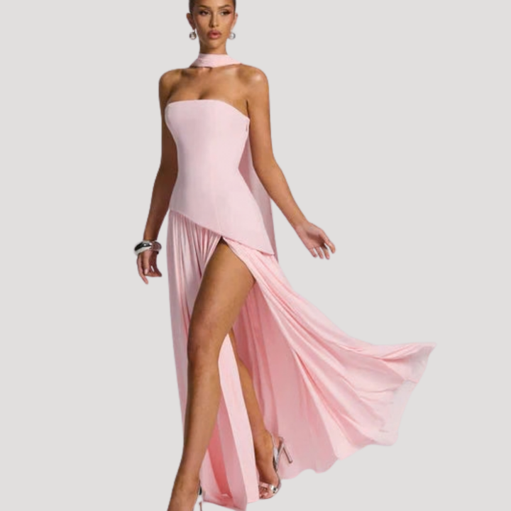 Abito lungo da donna con bustier e spacco elegante