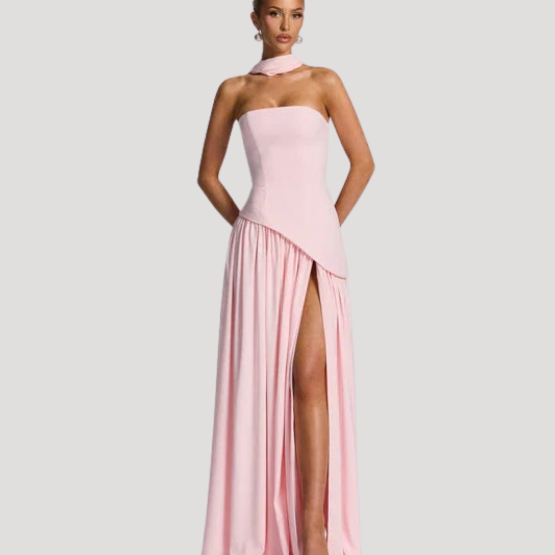 Abito lungo da donna con bustier e spacco elegante