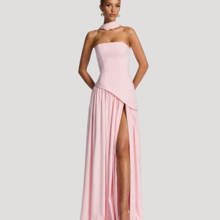 Abito lungo da donna con bustier e spacco elegante