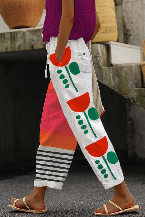 Pantalon Femme Fluide à Motifs Style Coloré