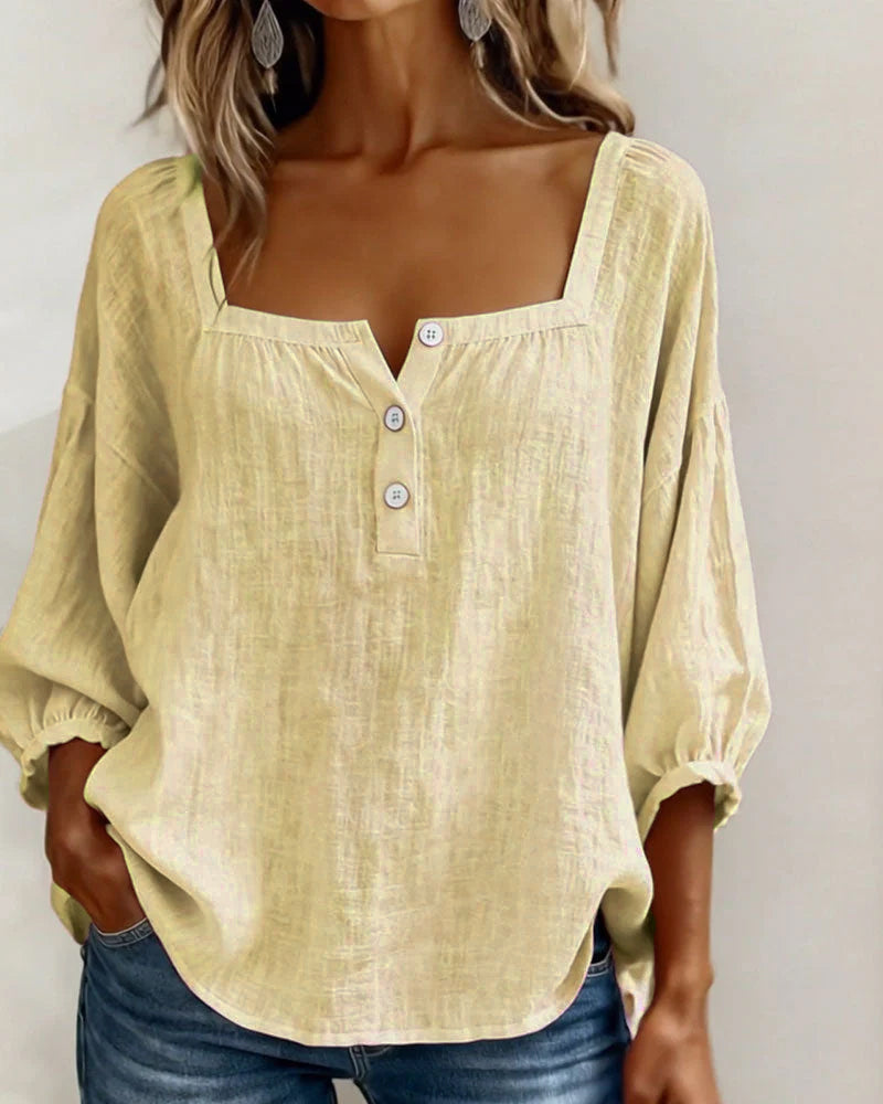 Blusa donna con scollo quadrato e maniche a sbuffo