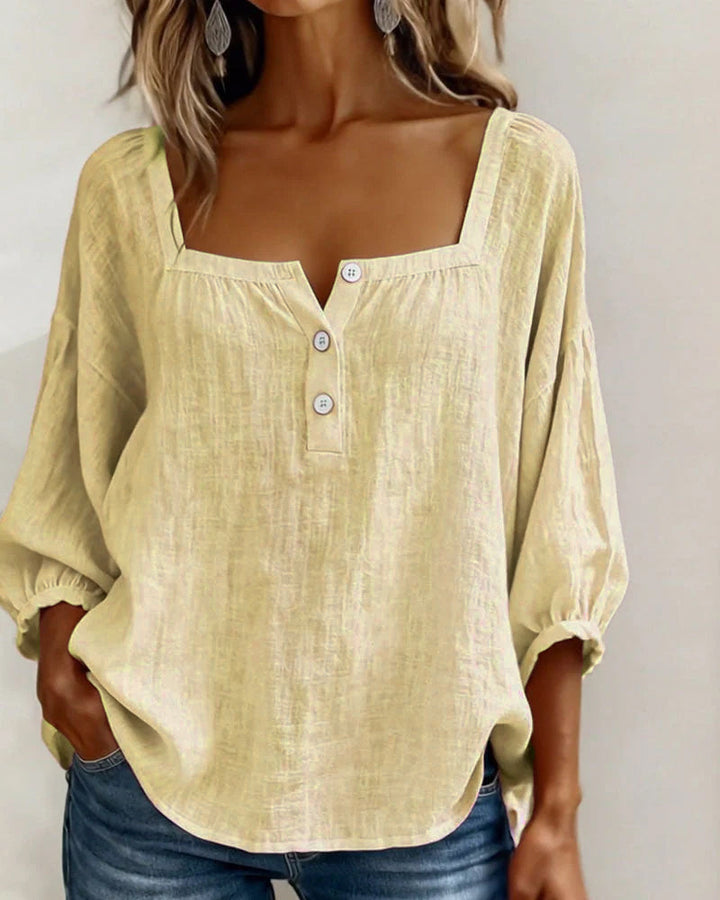 Blusa donna con scollo quadrato e maniche a sbuffo