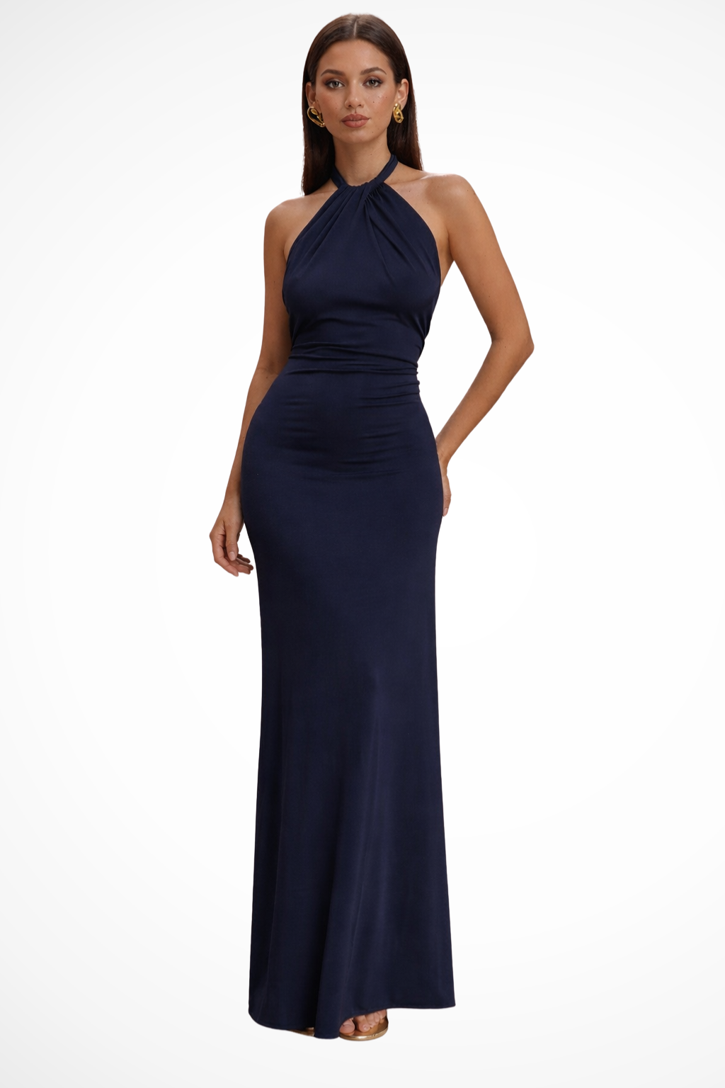 Robe Longue Femme Dos Nu à Col Halter et Silhouette Fluide
