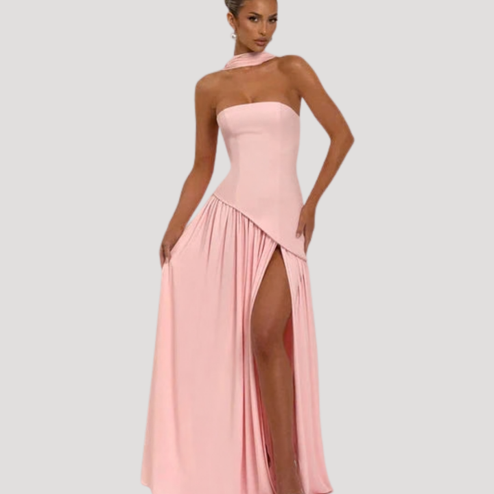 Abito lungo da donna con bustier e spacco elegante